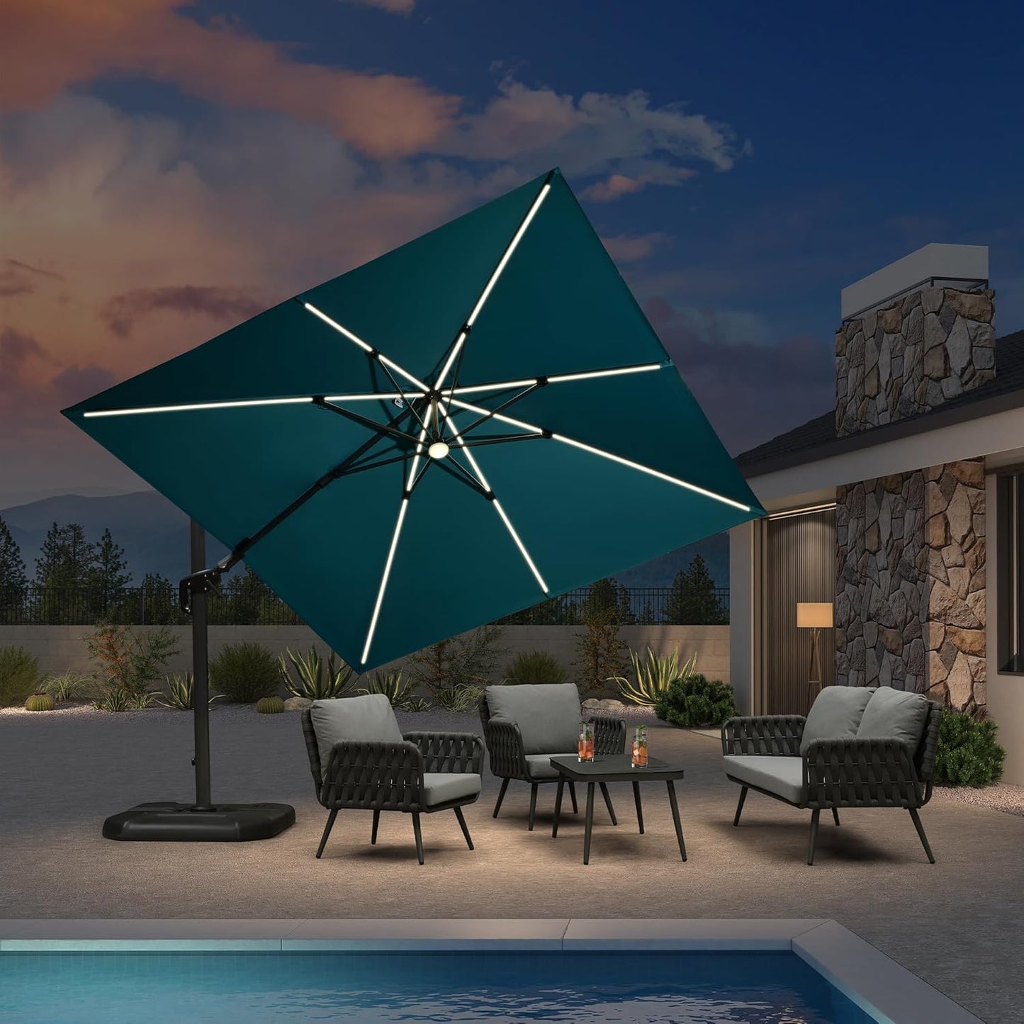 PURPLE LEAF 9' X 11.5' Patio Umbrella Outdoor Cantilever Rectangle Umbrella Aluminum Offset Umbrella with 360-degree Rotation for Garden Deck Pool Patio, Navy Blue