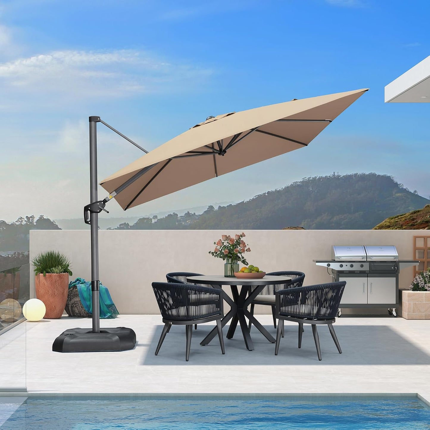 PURPLE LEAF 9' X 11.5' Patio Umbrella Outdoor Cantilever Rectangle Umbrella Aluminum Offset Umbrella with 360-degree Rotation for Garden Deck Pool Patio, Navy Blue