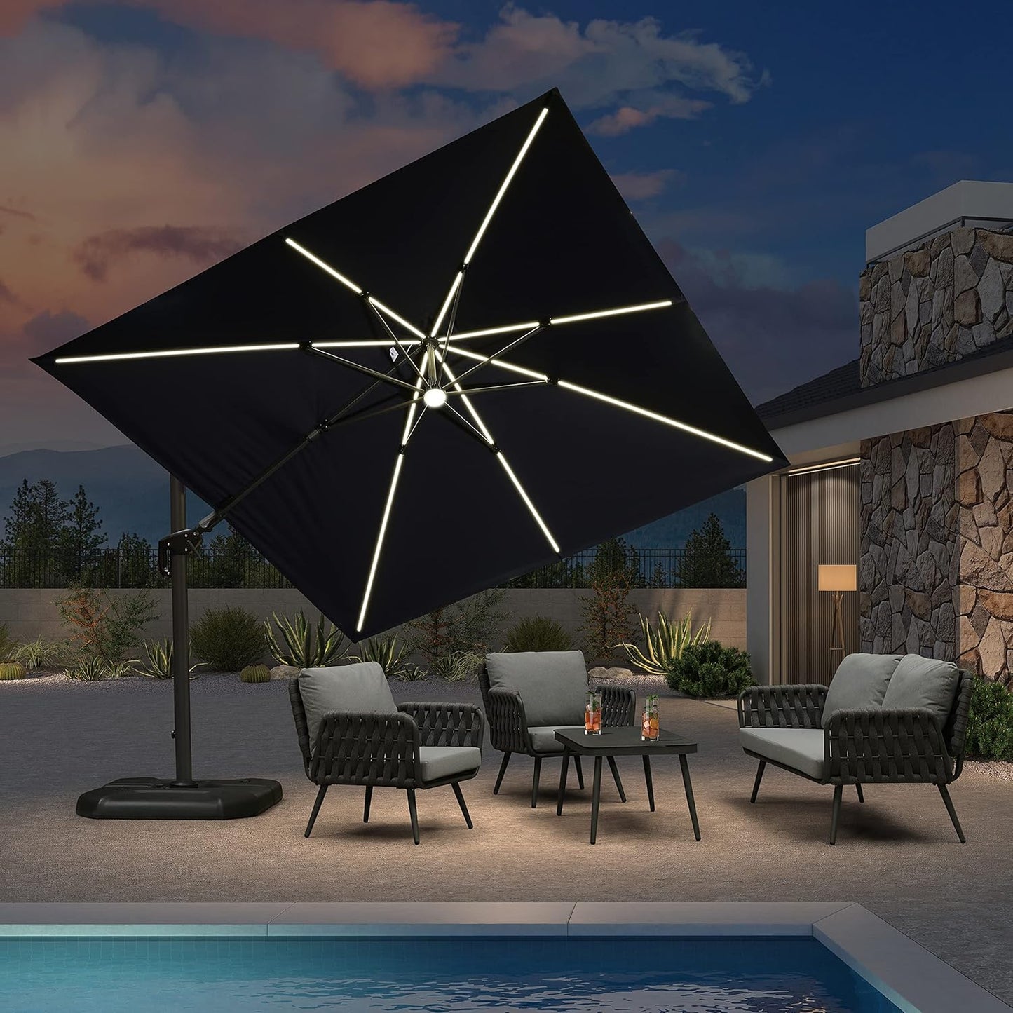 PURPLE LEAF 9' X 11.5' Patio Umbrella Outdoor Cantilever Rectangle Umbrella Aluminum Offset Umbrella with 360-degree Rotation for Garden Deck Pool Patio, Navy Blue