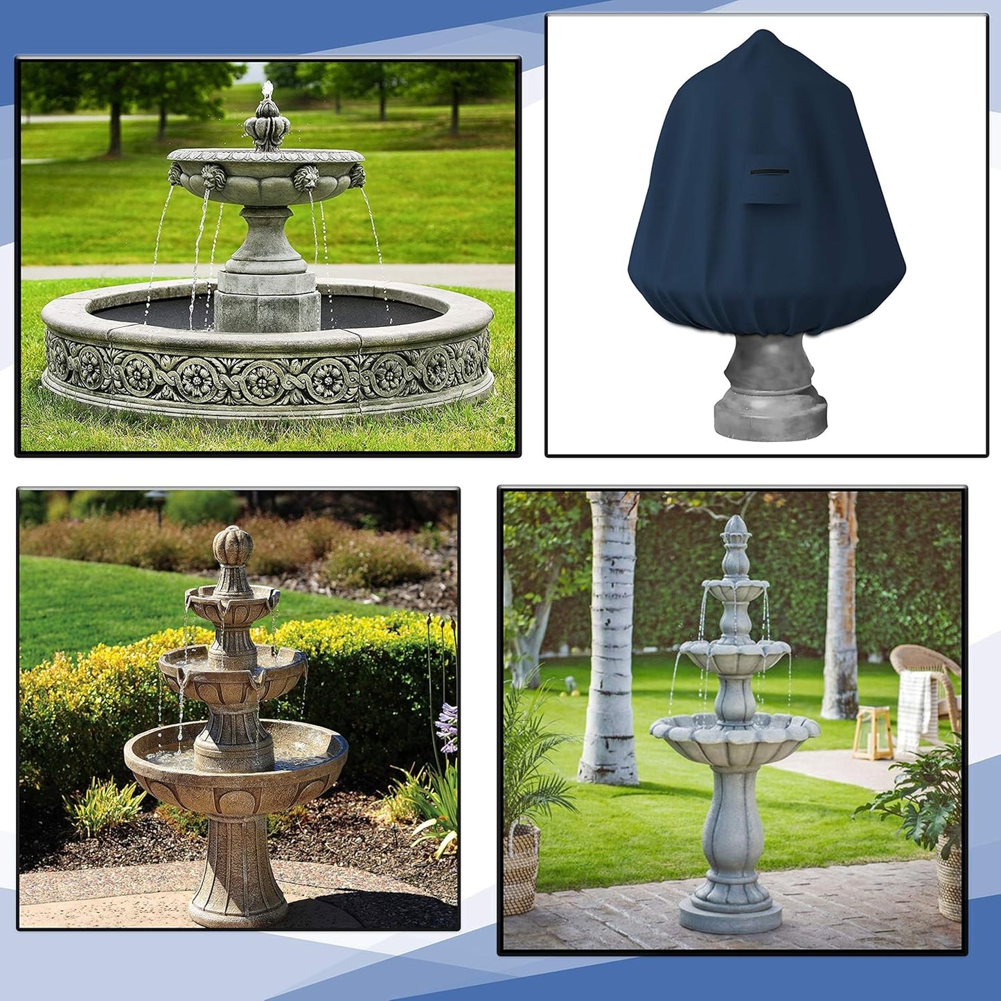 Covers & All Fountain Cover, Made of 12 Oz Cover Max Fabric, Waterproof & UV Resistant, Ideal for Moderate Weather (40" Dia x 52" H, Blue)