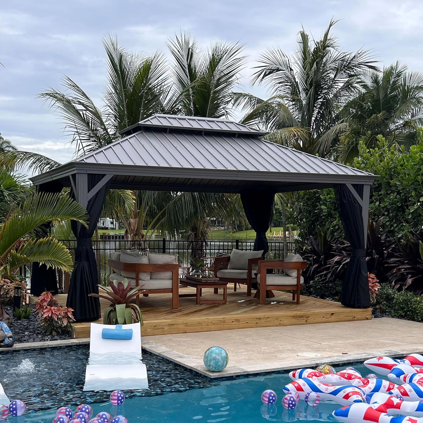 PURPLE LEAF 11' x 13' Permanent Hardtop Gazebo with Galvanized Steel Double Roof and Aluminum Frames Outdoor Large Pavilion Gazebo for Patio Deck Garden, Netting and Curtains Included, Light Grey