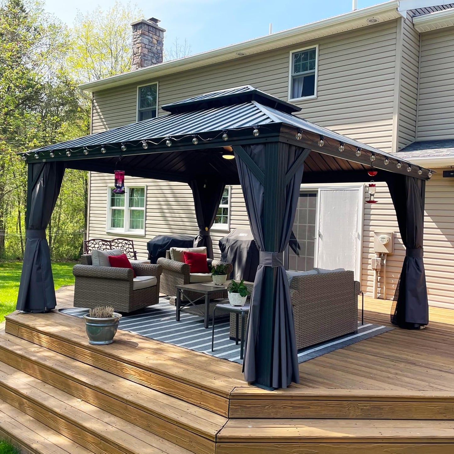 PURPLE LEAF 12' X 20' Permanent Hardtop Gazebo Aluminum Gazebo with Galvanized Steel Double Roof for Patio Lawn and Garden, Curtains and Netting Included, Grey