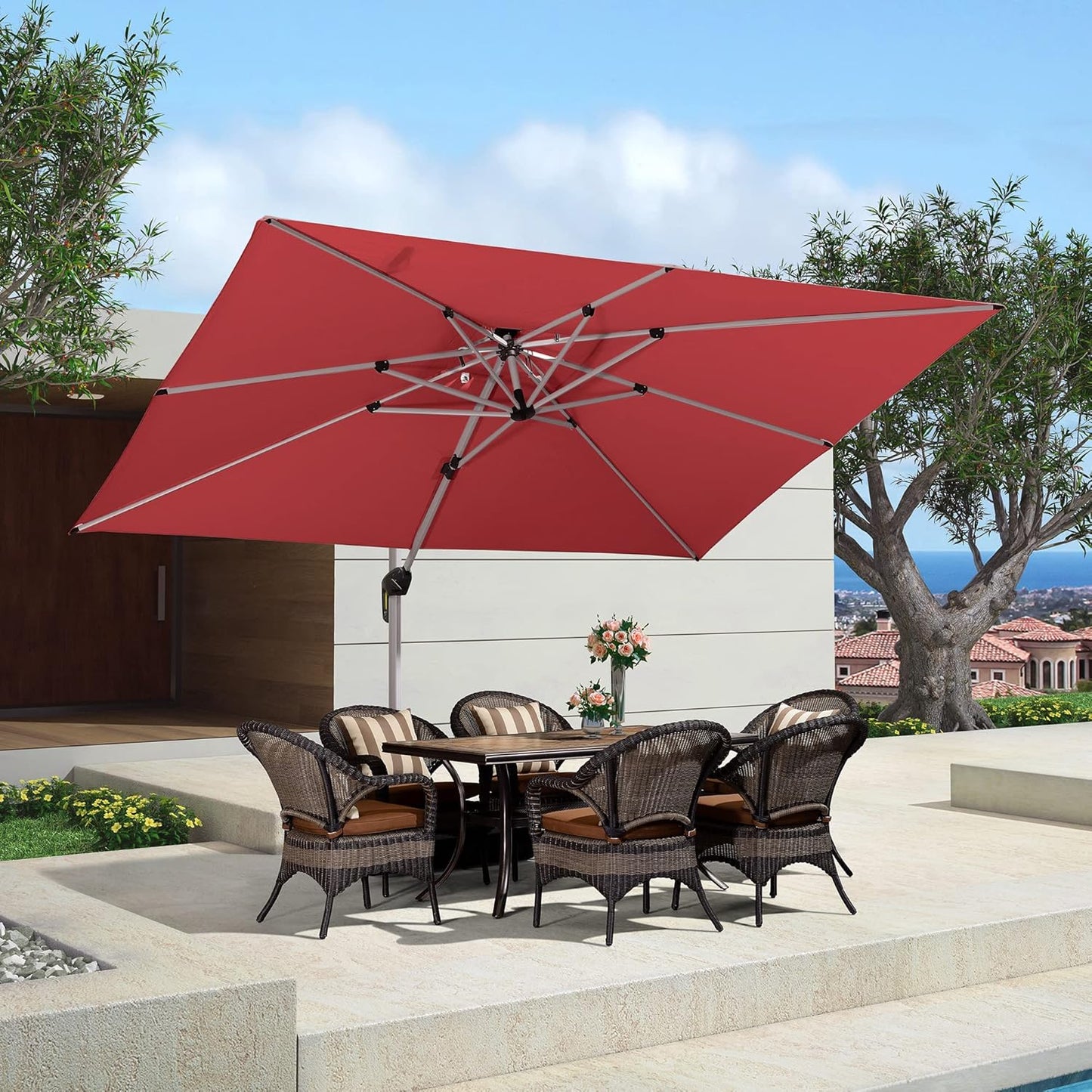 PURPLE LEAF 9' X 12' Patio Umbrella Outdoor Rectangle Umbrella Large Cantilever Umbrella Windproof Offset Heavy Duty Sun for Garden Deck Pool Patio, Beige