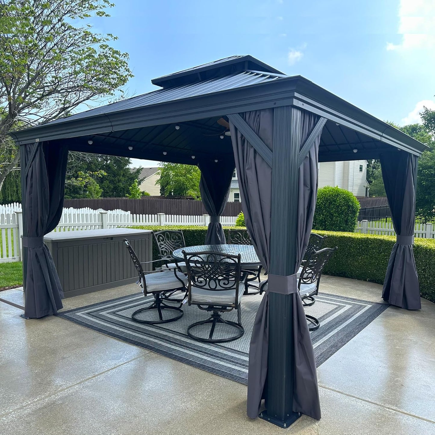 PURPLE LEAF 12' X 20' Permanent Hardtop Gazebo Aluminum Gazebo with Galvanized Steel Double Roof for Patio Lawn and Garden, Curtains and Netting Included, Grey