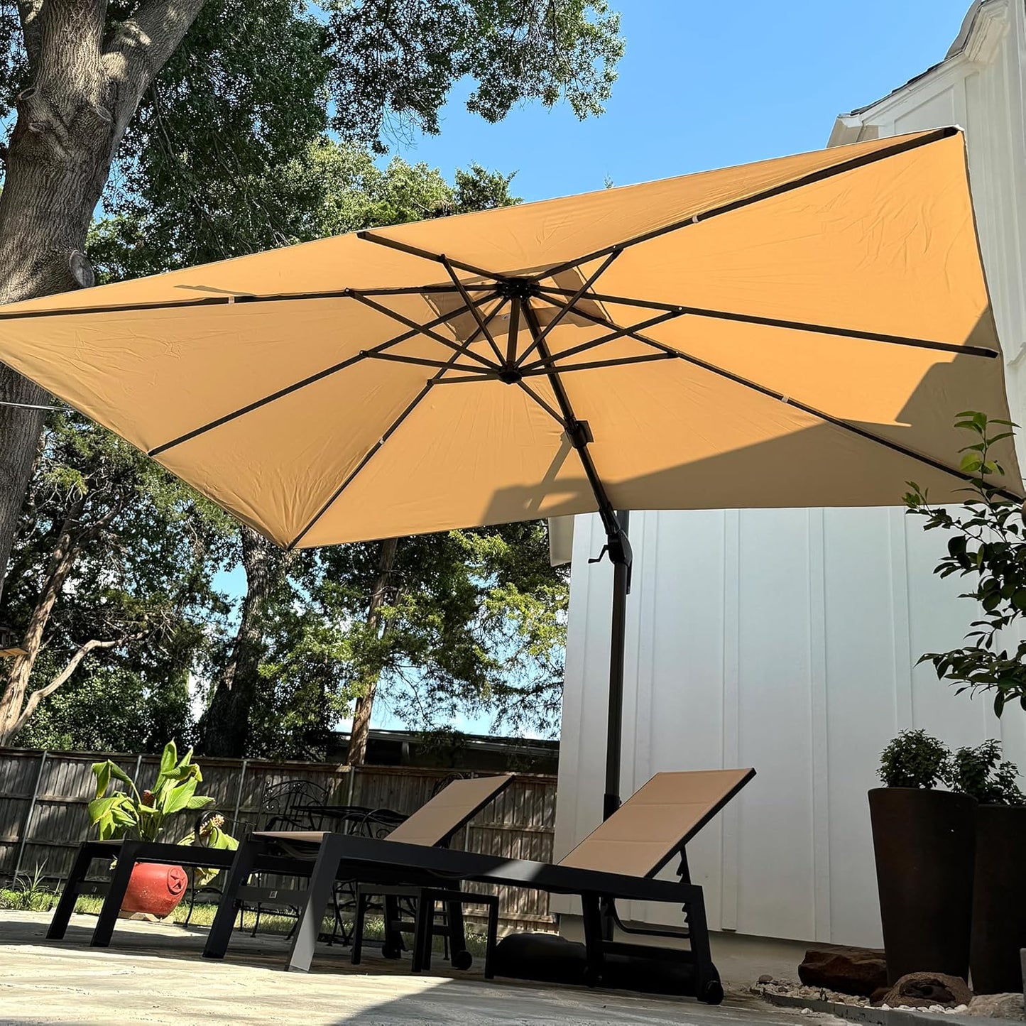 PURPLE LEAF 9' X 11.5' Patio Umbrella Outdoor Cantilever Rectangle Umbrella Aluminum Offset Umbrella with 360-degree Rotation for Garden Deck Pool Patio, Navy Blue