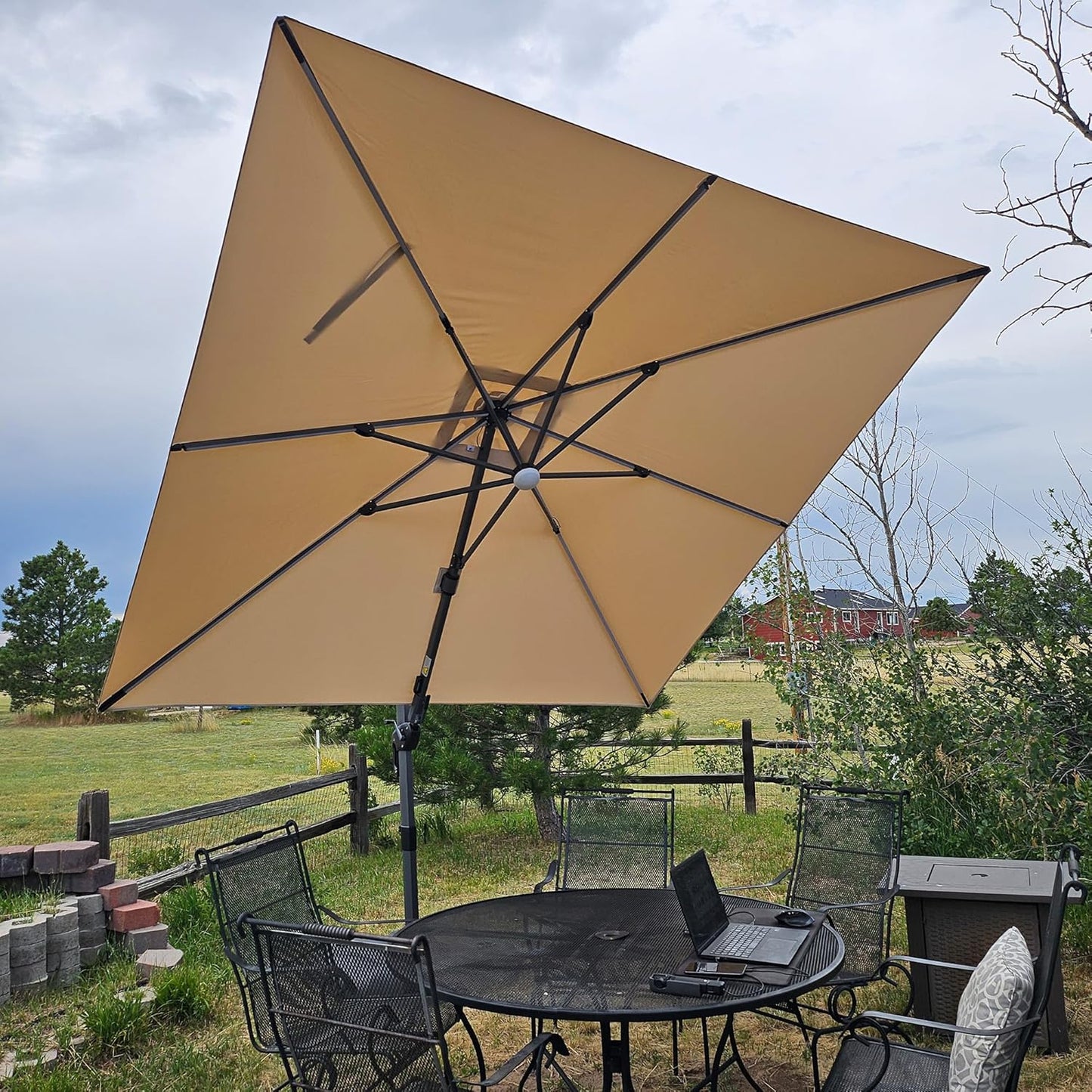 PURPLE LEAF 9' X 11.5' Patio Umbrella Outdoor Cantilever Rectangle Umbrella Aluminum Offset Umbrella with 360-degree Rotation for Garden Deck Pool Patio, Navy Blue