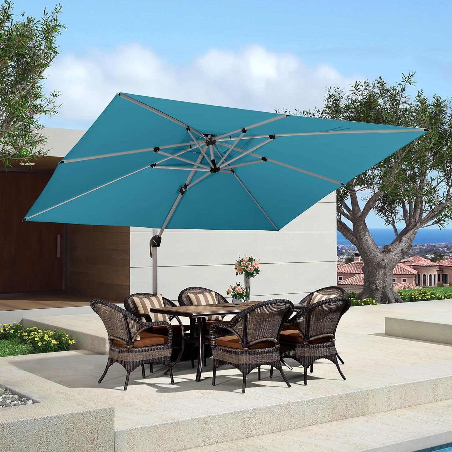 PURPLE LEAF 9' X 12' Patio Umbrella Outdoor Rectangle Umbrella Large Cantilever Umbrella Windproof Offset Heavy Duty Sun for Garden Deck Pool Patio, Beige