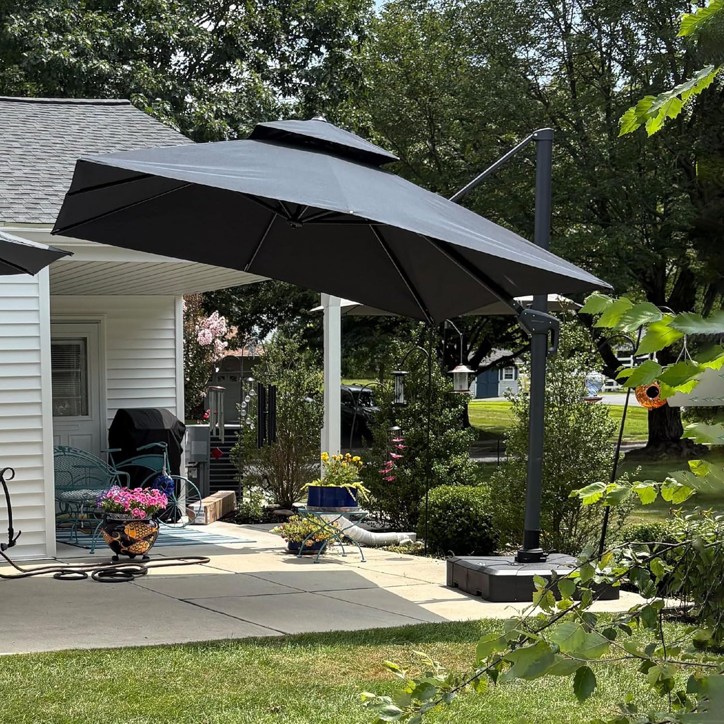 PURPLE LEAF 10' x 13' Cantilever Patio Umbrella Outdoor Umbrella with 330lbs Base Large Rectangular Windproof Offset Umbrella for Pool Deck Garden, Sand Dune