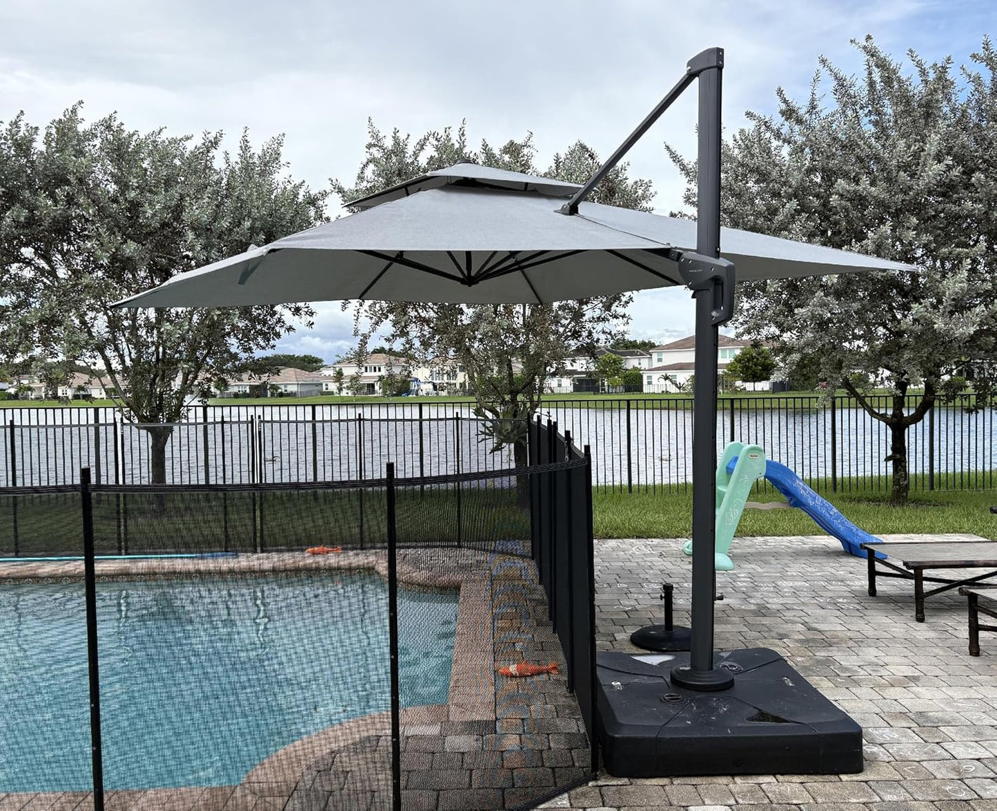 PURPLE LEAF 10' x 13' Cantilever Patio Umbrella Outdoor Umbrella with 330lbs Base Large Rectangular Windproof Offset Umbrella for Pool Deck Garden, Sand Dune
