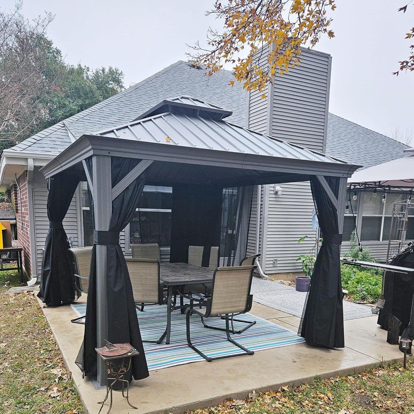 PURPLE LEAF 11' x 13' Permanent Hardtop Gazebo with Galvanized Steel Double Roof and Aluminum Frames Outdoor Large Pavilion Gazebo for Patio Deck Garden, Netting and Curtains Included, Light Grey