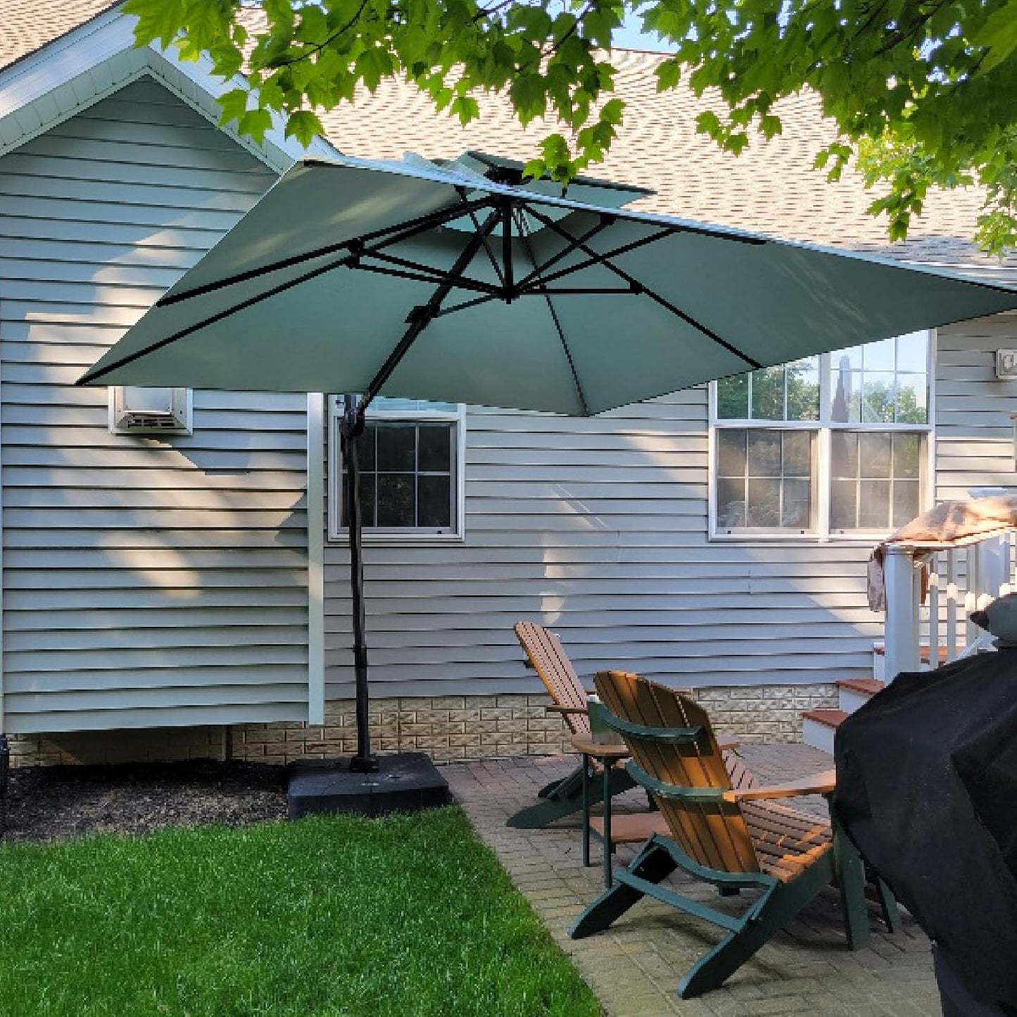 PURPLE LEAF 10' x 13' Cantilever Patio Umbrella Outdoor Umbrella with 330lbs Base Large Rectangular Windproof Offset Umbrella for Pool Deck Garden, Sand Dune