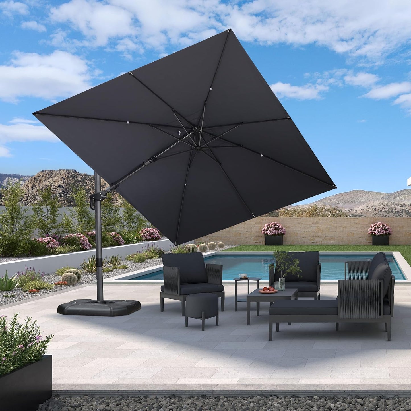 PURPLE LEAF 9' X 11.5' Patio Umbrella Outdoor Cantilever Rectangle Umbrella Aluminum Offset Umbrella with 360-degree Rotation for Garden Deck Pool Patio, Navy Blue