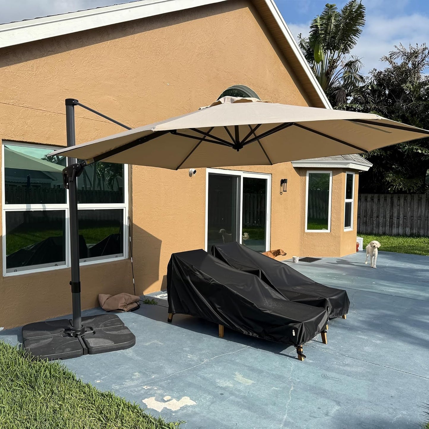 PURPLE LEAF 9' X 11.5' Patio Umbrella Outdoor Cantilever Rectangle Umbrella Aluminum Offset Umbrella with 360-degree Rotation for Garden Deck Pool Patio, Navy Blue