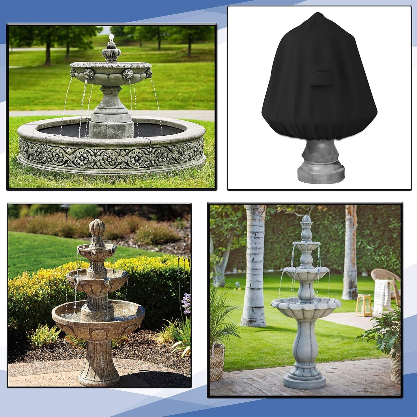 Covers & All Fountain Cover, Made of 18 Oz Cover Tuff Fabric, Waterproof & UV Resistant, Ideal for Extreme Weather (36" Dia x 42" H, Black)