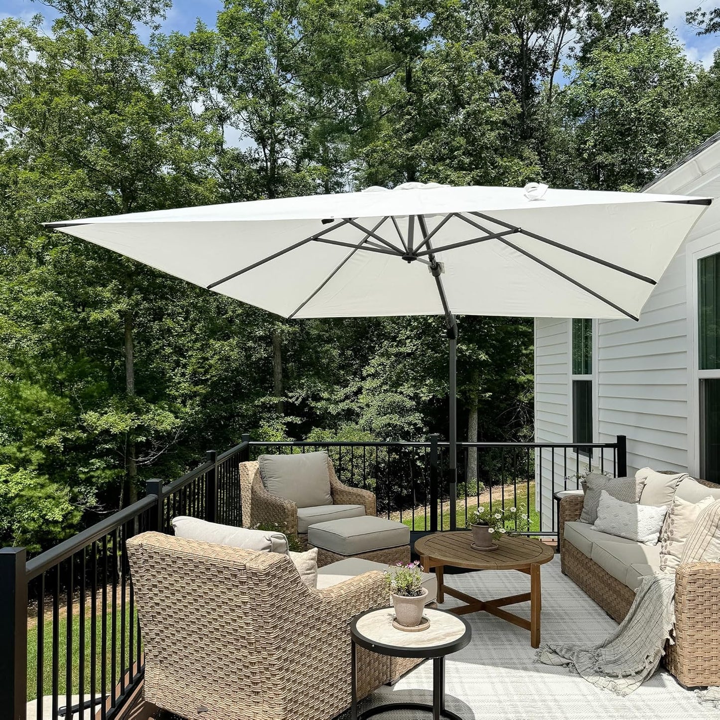 PURPLE LEAF 9' X 11.5' Patio Umbrella Outdoor Cantilever Rectangle Umbrella Aluminum Offset Umbrella with 360-degree Rotation for Garden Deck Pool Patio, Navy Blue
