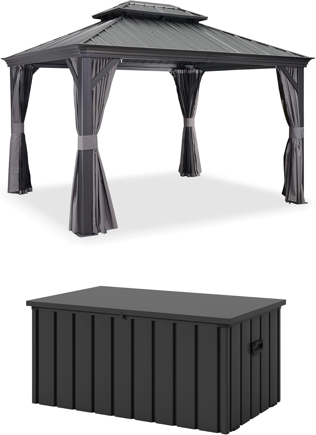 PURPLE LEAF 14' X 28' Outdoor Large Gazebo Permanent Hardtop Gazebo with Galvanized Steel Double Roof for Patio Lawn and Garden, Curtains and Netting Included Grey