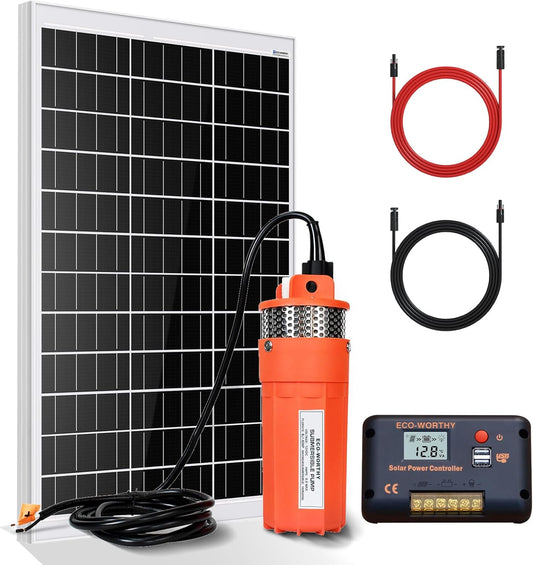ECO-WORTHY Solar Well Pump Kit - 100W Solar Panel with 12V Deep Well Water Pump for Off-grid Living or Irrigation, Farm & Ranch-DELIVERY IN 2 PARCELS One