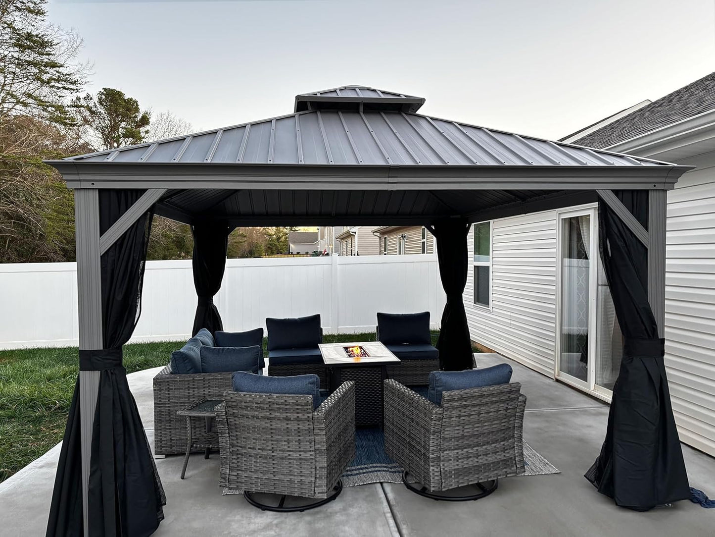 PURPLE LEAF 11' x 13' Permanent Hardtop Gazebo with Galvanized Steel Double Roof and Aluminum Frames Outdoor Large Pavilion Gazebo for Patio Deck Garden, Netting and Curtains Included, Light Grey